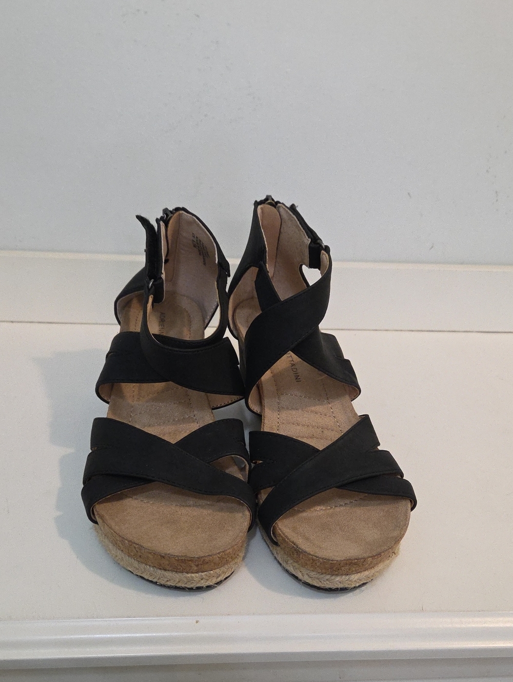 Adrienne Vittadini Black Strappy Platform Sandals